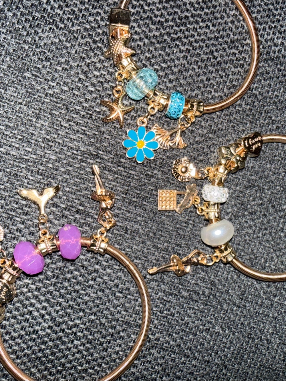 Bracelets with Charms- white, pink, blue